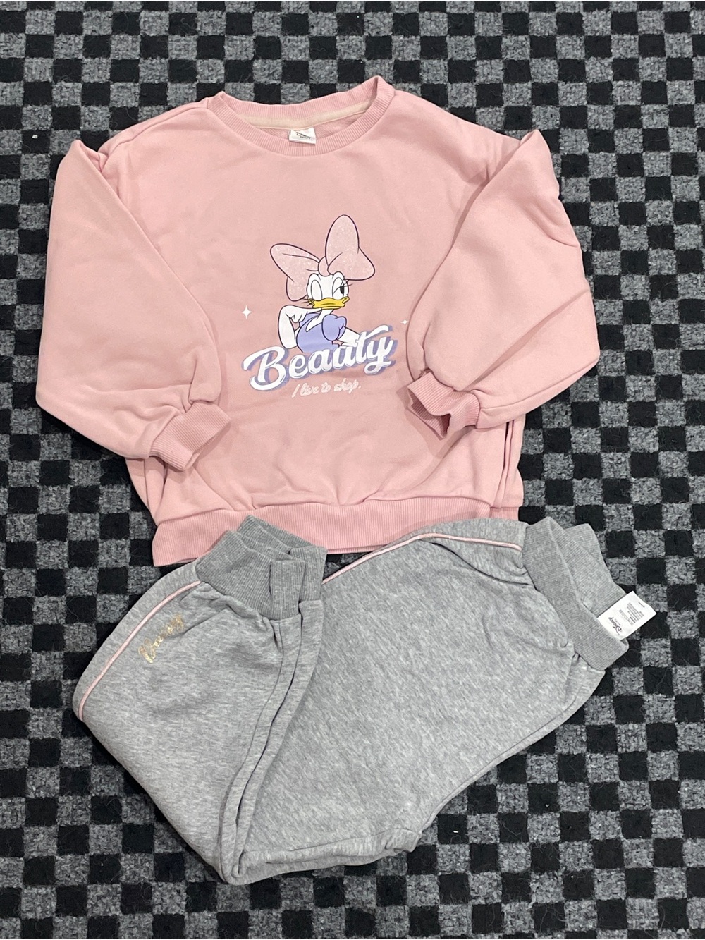 Disney Pink Daisy Duck Sweatshirt with Gray Joggers size 120 6Y